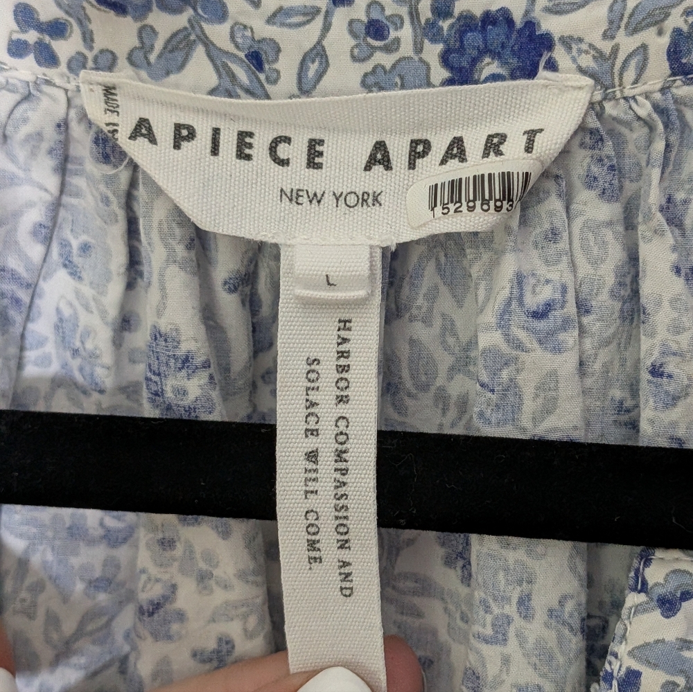 A Piece Apart Mitte Mini Dress Blue Floral Organic Cotton Tiered Size L - Picture 5 of 6